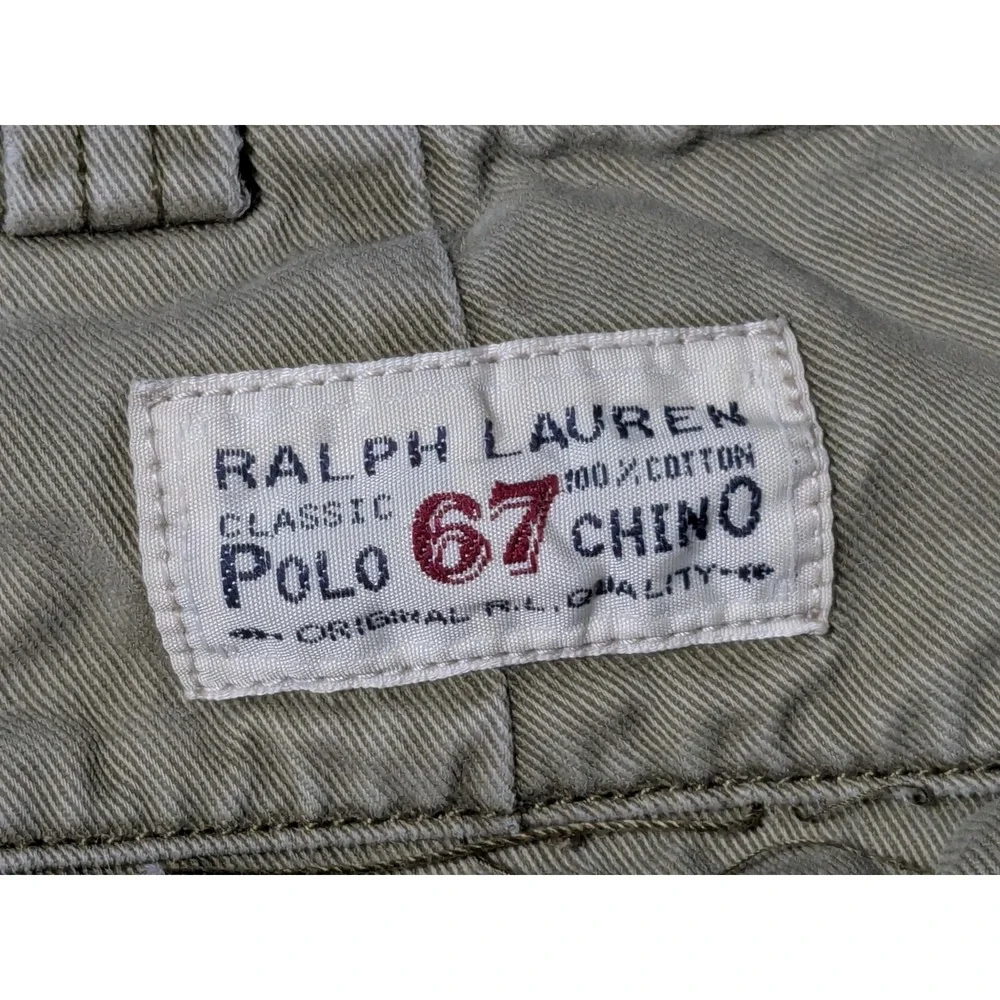 VTG POLO RALPH LAUREN Men 36 Khaki Cotton Wellworn‎ Cargo Shorts